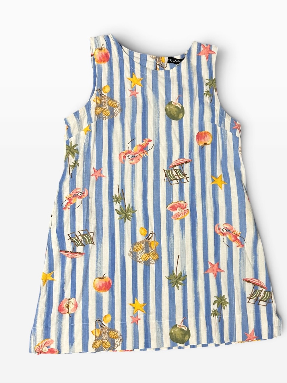Petal & Pup Blue and White Striped Tropical Print Dress